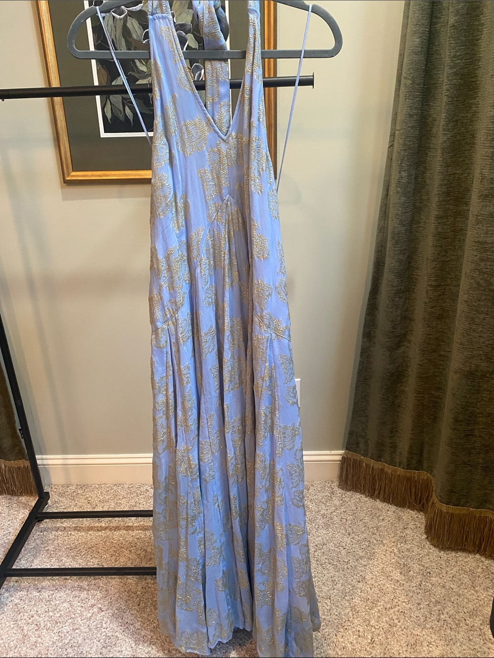 NWT Free People Evening Maxi Dress with Gold Leaf Pattern